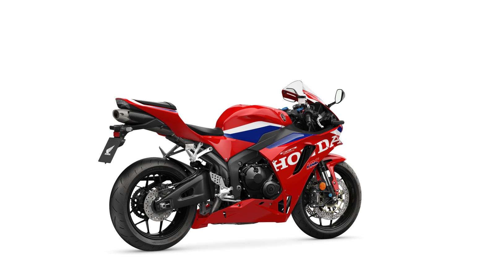 A CBR600RR de 2027 vista a três quartos por trás